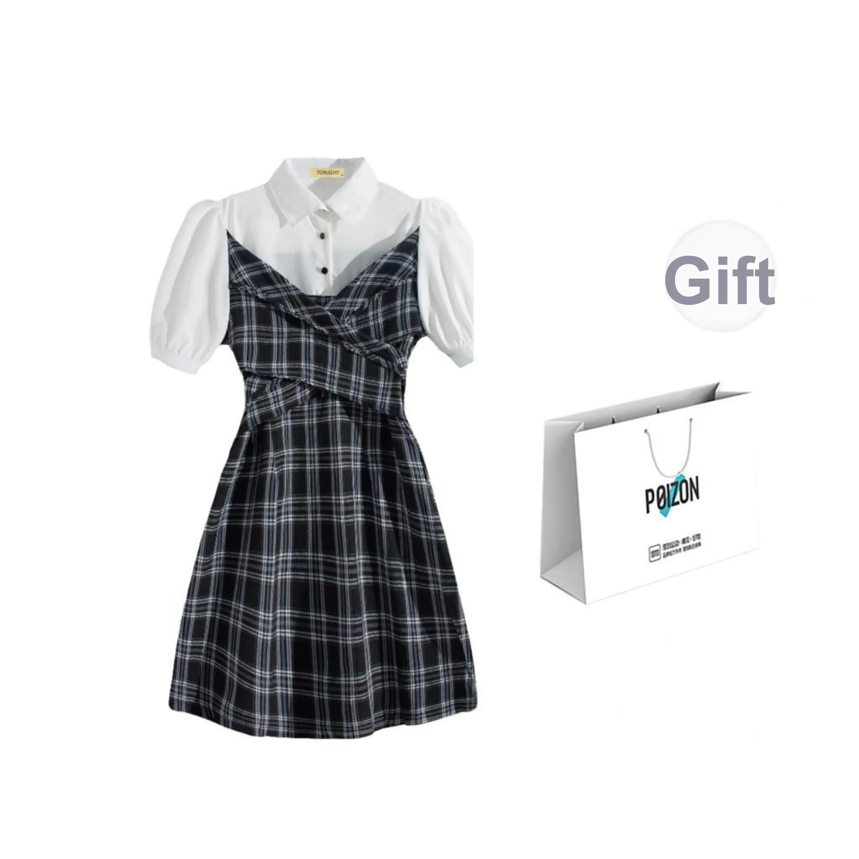 TORIGHT Short Sleeved Dress Women's Black White