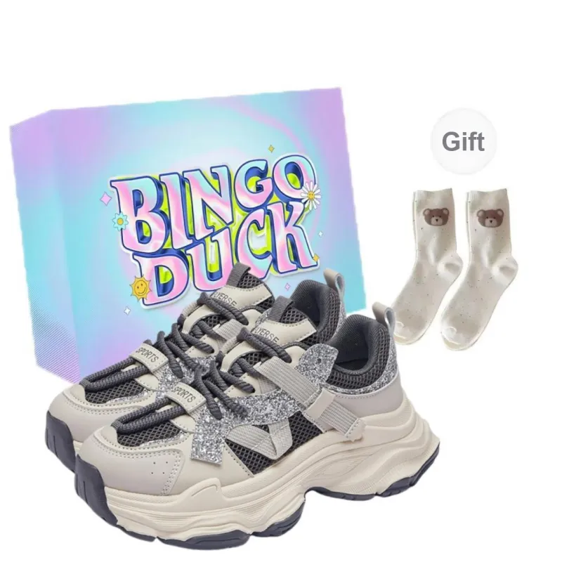 BINGO DUCK Shock Absorbers With Slip Resistant Features Low Top Chunky Sneakers Women's-6