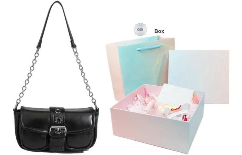 NOMK PU Shoulder Bag, Biker Bag, Messenger Bag, Shoulder Bag, Small Square Bag, Lock Handbag Women's Black/White-7