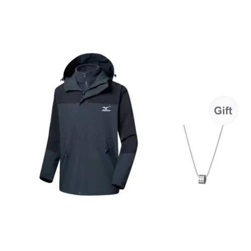 Mizuno Keep Warm From The Wind Windbreaker Jacket Unisex Black Gray Color Comes With Necklace