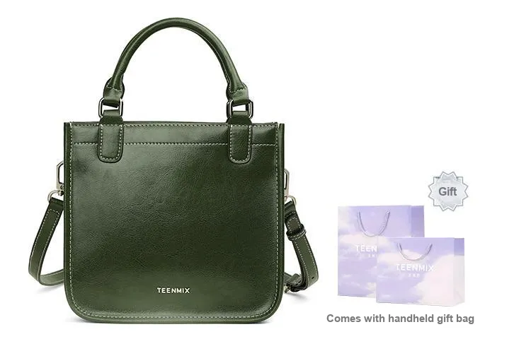 Teenmix Cow Leather Handbag, Shoulder Bag, Crossbody Bag, Bucket Bag Medium Size Women's Brown/Black/Green-5