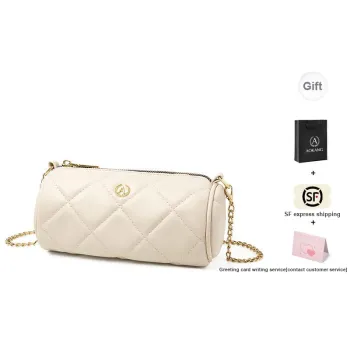 AOKANG Synthetic Leather Cylinder Diamond Pattern Chain Shoulder Bag Women's Classic Black/Ecru