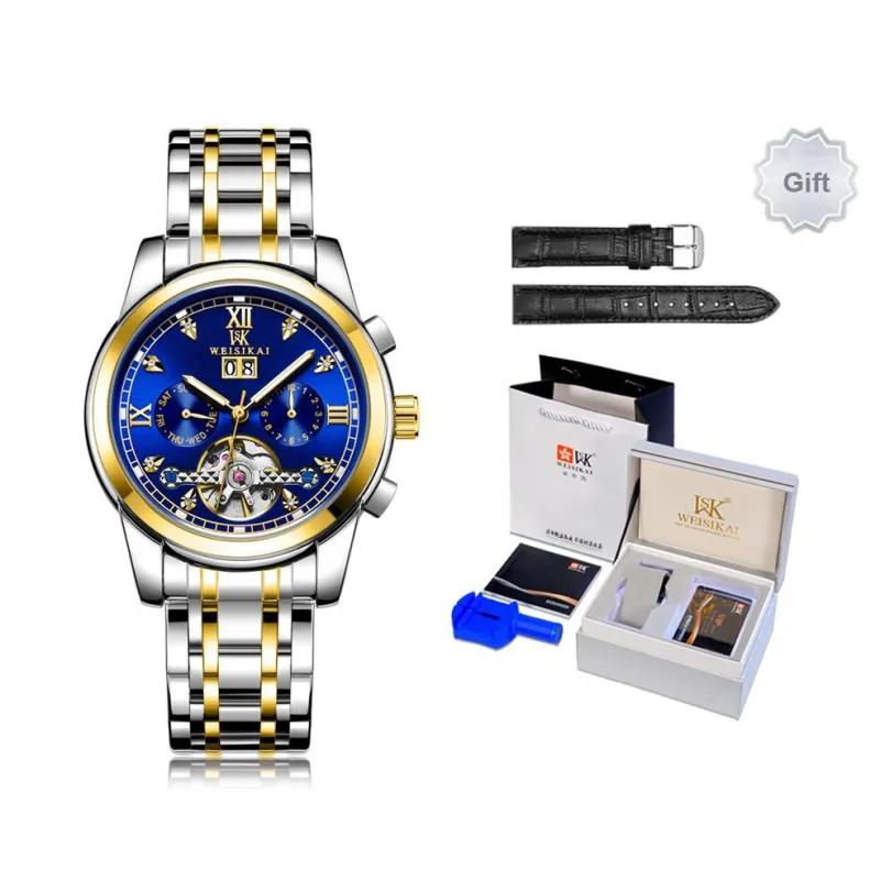 WSK Mechanical Movement Steel Strap Women's Watch White Dial-6