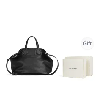 SHEPOK Cow Split Leather Shoulder Bag Crossbody Bag Handbag Women's Black/White