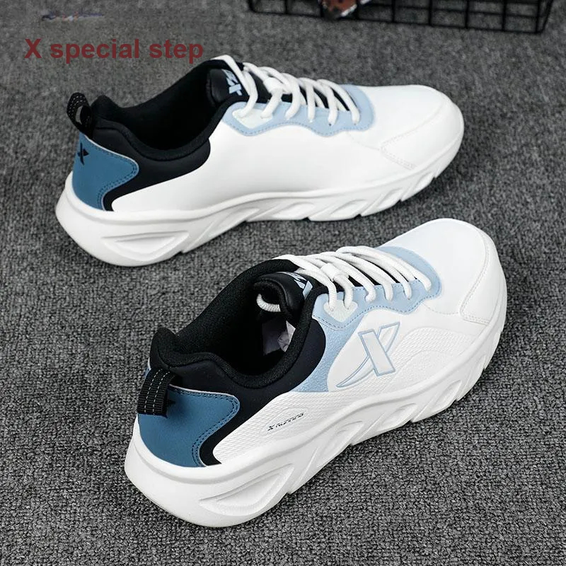 XTEP Slip-Resistant Water-Resistant Low-Top Running Shoes Men's White Black Blue-9