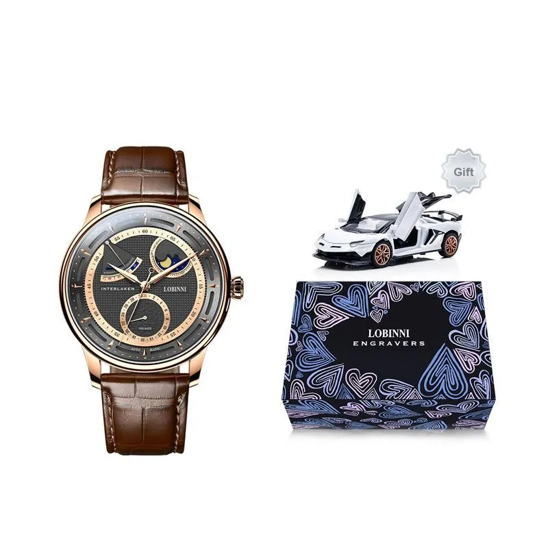 LOBINNI L Automatic Mechanical Movement Genuine Leather Strap Watch Men's Watches White Dial-13
