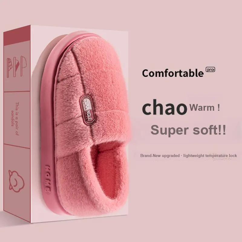 Foot Recreation Winter Warm Minimalist Style Square Cotton Slippers Home Slippers Unisex-8