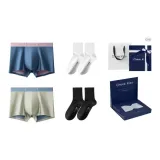2 Pack Underpants[Cloud Sea Gray Blue+Sunrise Blue Pink]+2 Pack Socks[Black+White]
