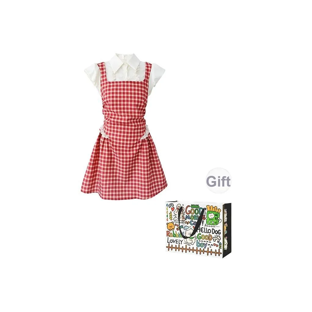 Dippanis Short Sleeved Dresses Women's Red Plaid