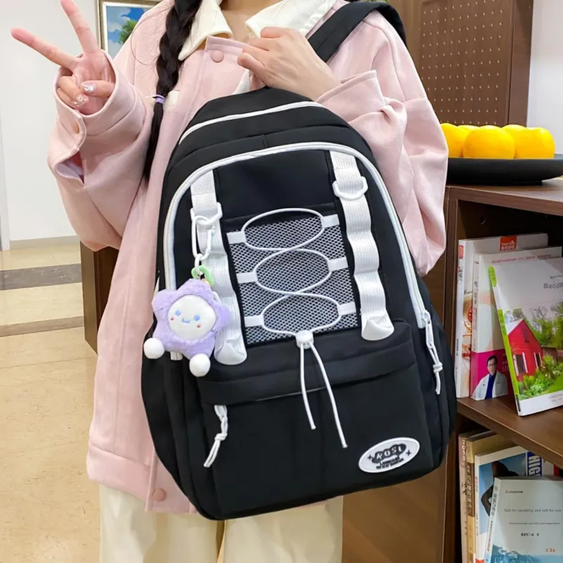 OUZIHUANG Nylon Backpack Combo Set Women's Green/Pink/Yellow/Blue/Black/Purple-14