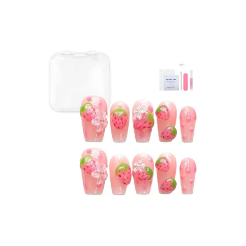 Yun Yue Joe Ледяной Прозрачный 3D Эффект Клубничный Cute Sweet Style Ручной Розовый Вода Droplet False Nail Короткий LADDER 20мм