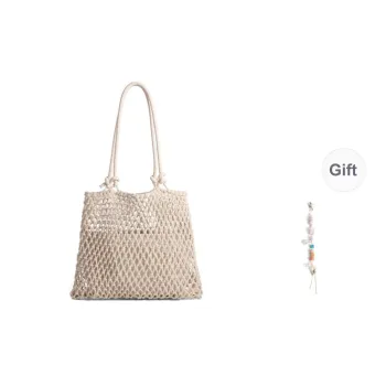 JACD Cotton Linen Blend/PU Artificial Leather Shoulder Bag Regular Women's White