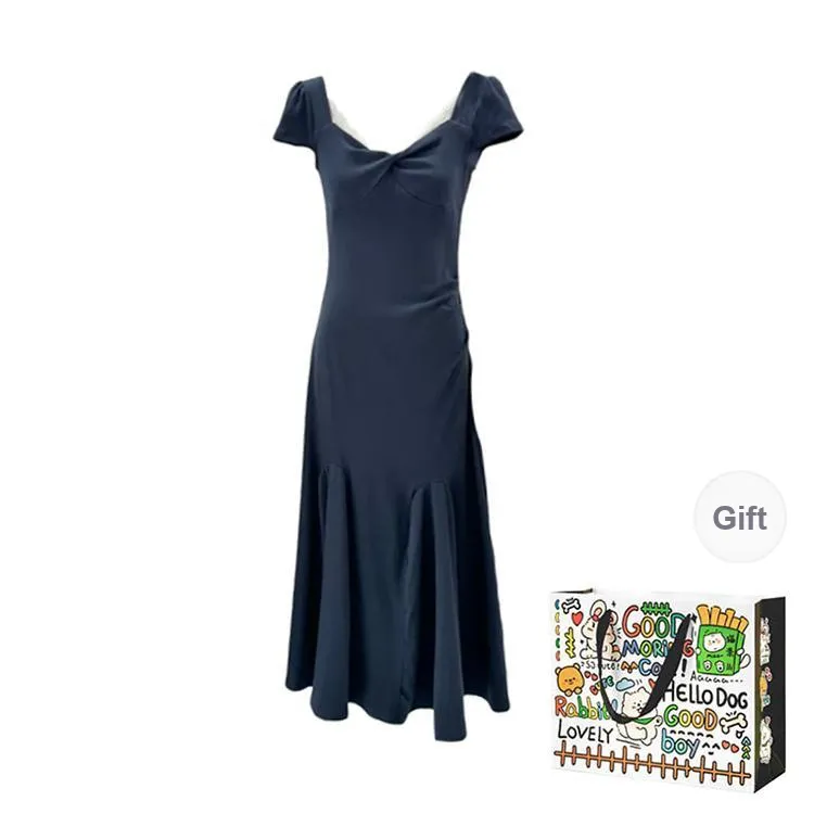 Dippanis Short Sleeved Dress Women's Navy Blue-0