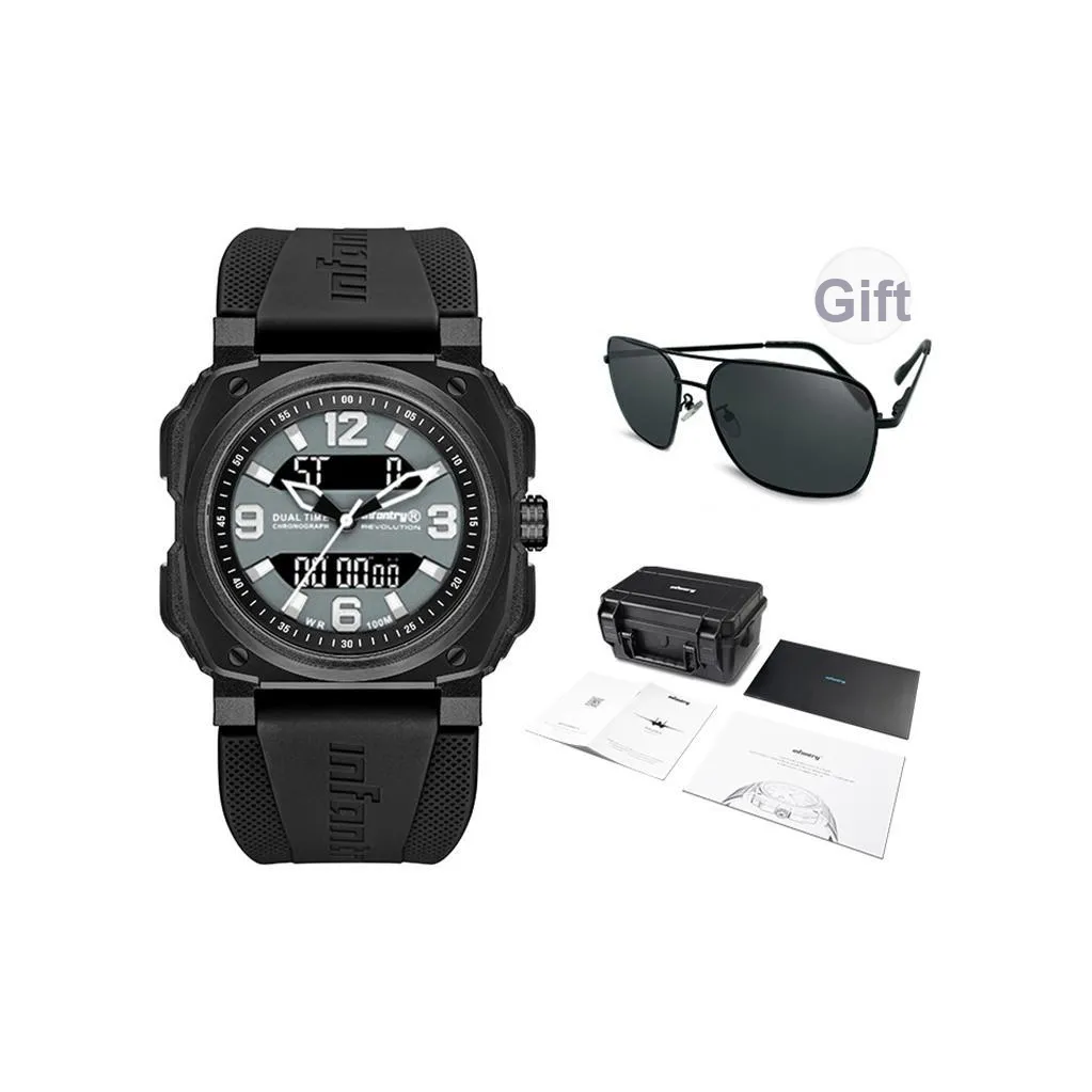 INFANTRY Hawkeye Black Warrior Double Eye Collection Электронный механизм Силиконовый ремешок Часы Унисекс Серый циферблат