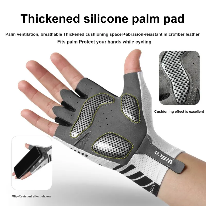 YIBUDA Cycling Gear Half Finger Gloves Unisex Elastane, Microfiber, Cushioning Pad, Mesh Hole Fabric White-2