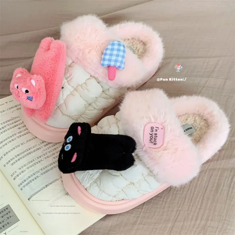 Thin Strips Cotton Slippers Women's, Pink-4