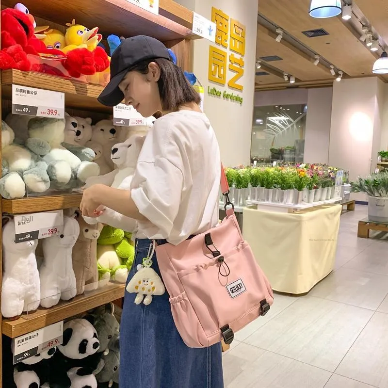 Yalu Nylon Tote Bag, Shoulder Bag Unisex Ecru/Yellow/Blue/Pink-26