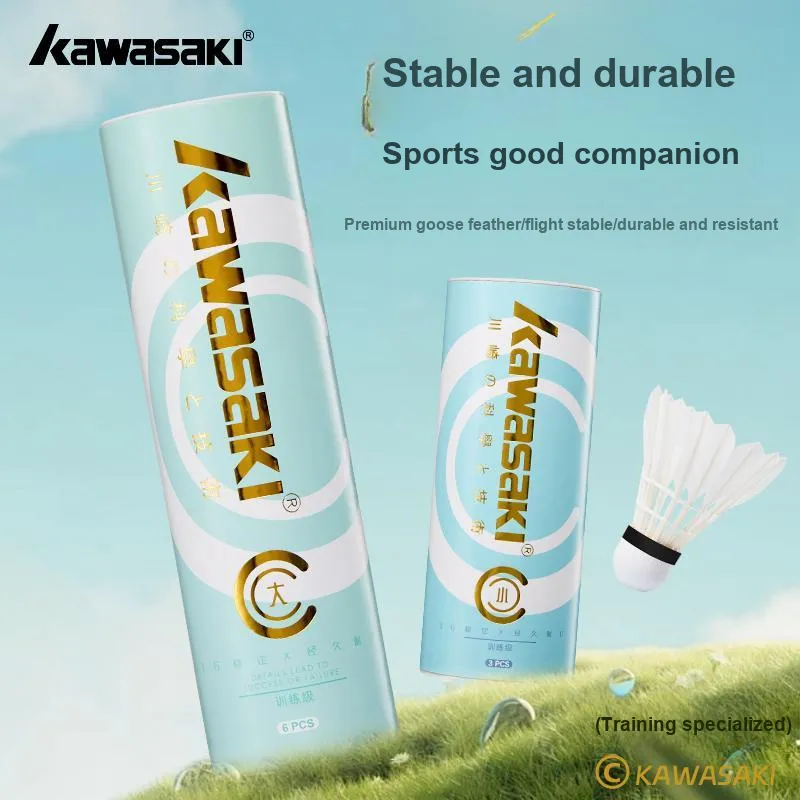 Kawasaki Training Series Small C Goose Feather Shuttlecock 3 Pack Goose Feather Big Board Goose Feather Shuttlecocks-8