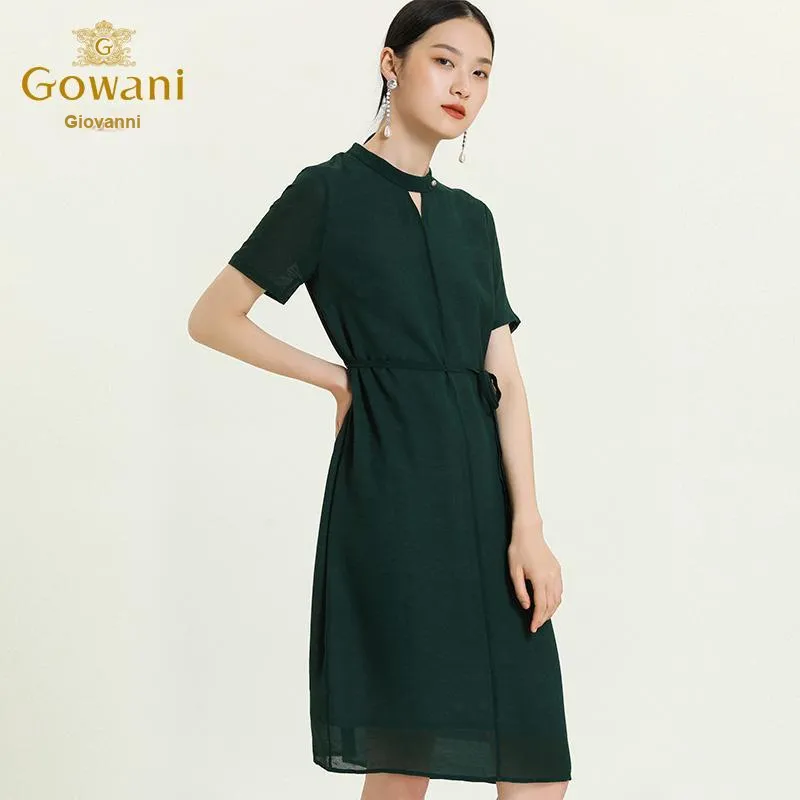 QIAOWANNI Short Sleeved Dress Women's Forest Green-5
