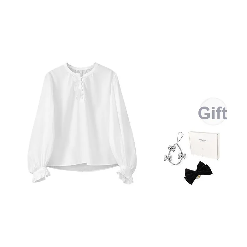 Fstudio Early AUTUMN Французский Рюш Рукав-фонарик Кукла Стиль Ювенильный Длинный Sleeved Рубашка Женские