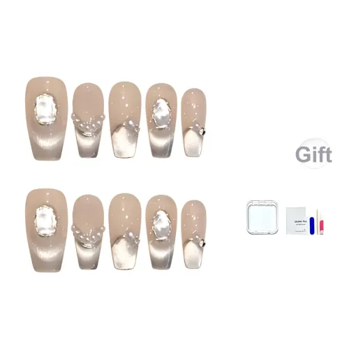 JINGCHANXUE Жемчужный Рябь Ручной Океанический Eye False Nail Средний LADDER Ледяная прозрачность Градиентный Кошачий глаз 16mm