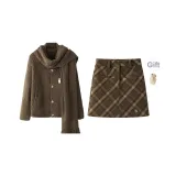 Brown Bodycon Skirt+Brown Sweater (Scarf Non-Detachable) Comes with Free Bear Accessories
