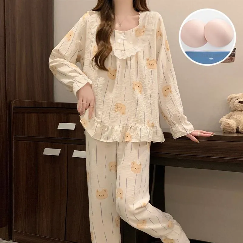 Pretty Lady Pajama Set Women's Apricot Base Bear-1