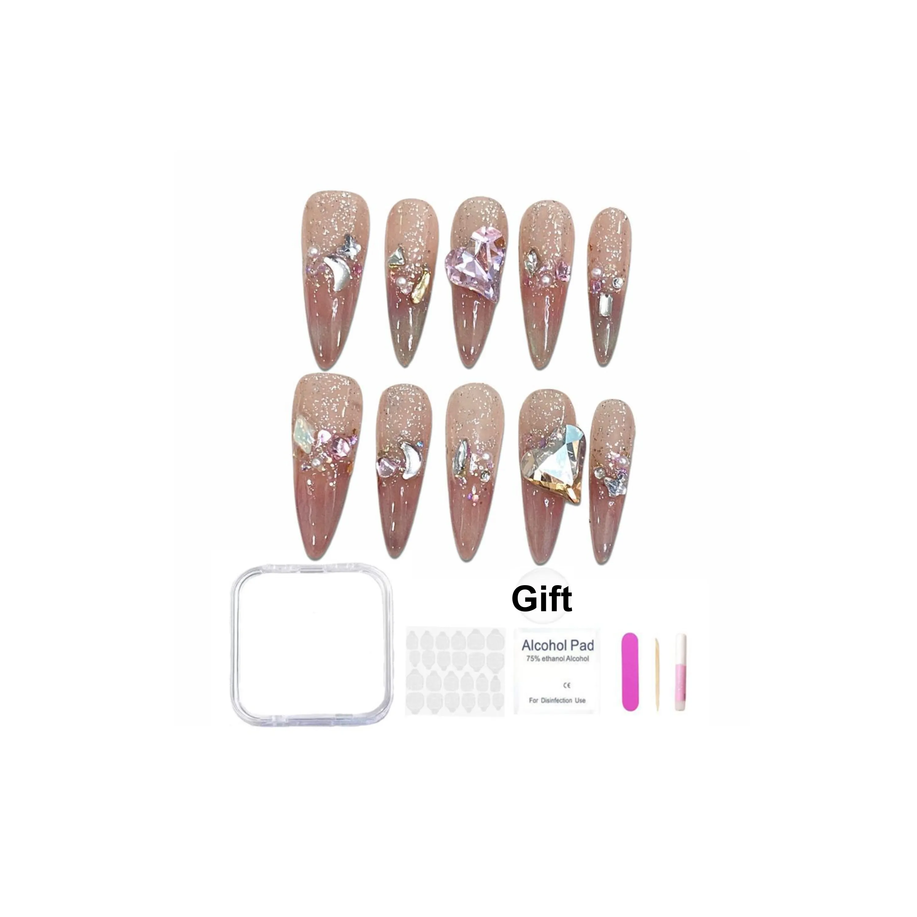 XIAMEIYU Эльф Принцесса Румяна Кошачий глаз Зонтик Сердце Handcrafted False Nail Длинный Заостренный 32 мм