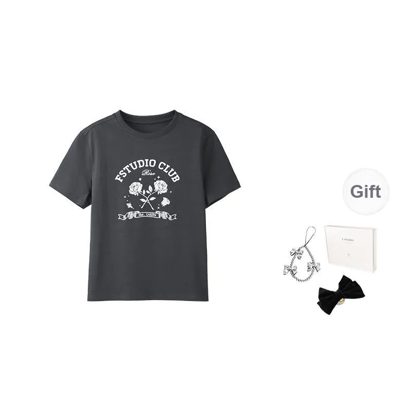 Fstudio Korean Style Commute Versatile 100% Cotton Print Short Sleeved T Shirts Women's-3