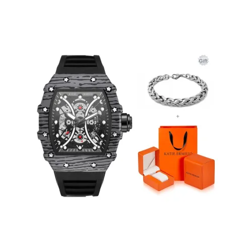 Katie Ermilio Наручные часы Кварцевый механизм Силиконовый ремешок Черный циферблат Мужские часы