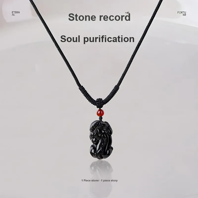 Stone Notes Obsidian Necklaces Unisex-3