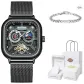 [White Gold Gilded Box]Phantom Night Black+DK Cuban Bracelet