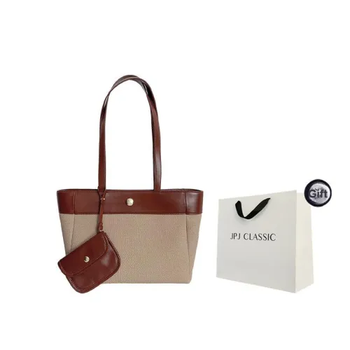 JPJ Cow Leather Tote Handbag, One Shoulder Commute Bag, Briefcase Medium Size Women's Mocha/Marble Gray