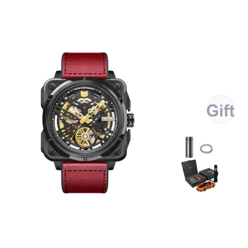 GEYA G MAX Engine Collection Automatic Mechanical Movement Genuine Leather Strap Watch Men's Watches Cut Out Dial