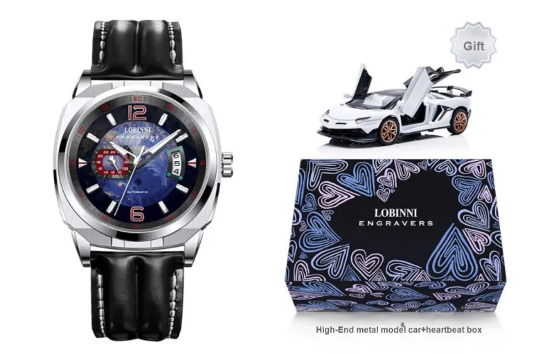 LOBINNI L Automatic Mechanical Movement Genuine Leather Strap Watch Men's Watches Blue Dial-14