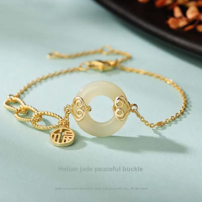 Long Fu Hetian Jade Bracelets White Jade/Pale Greenish White Jade Women's-1