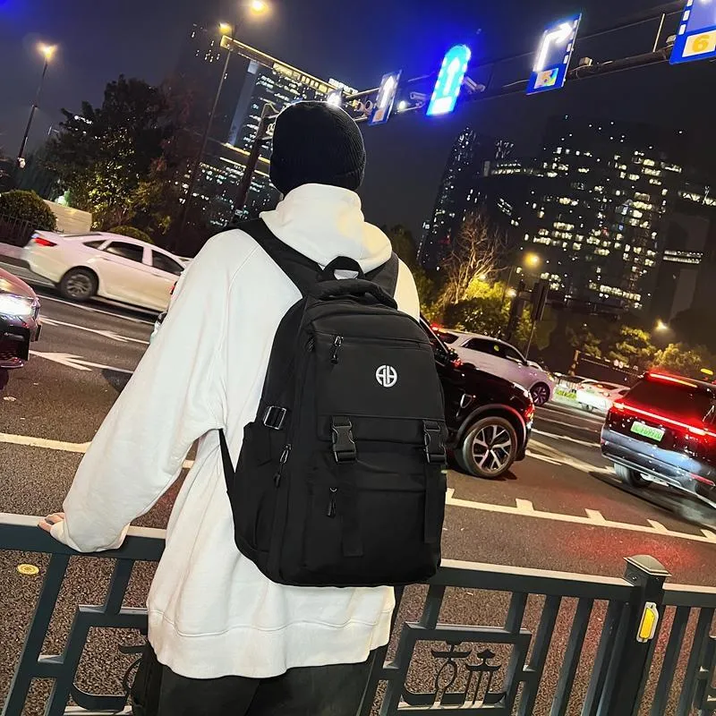 MingLu Nylon Backpack Regular Unisex Black/Gray/Light Khaki-1