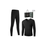 Thermal Underwear Tops+Long Johns (Black) Wool Blend/Fine Fleece/Invisible V-Neck