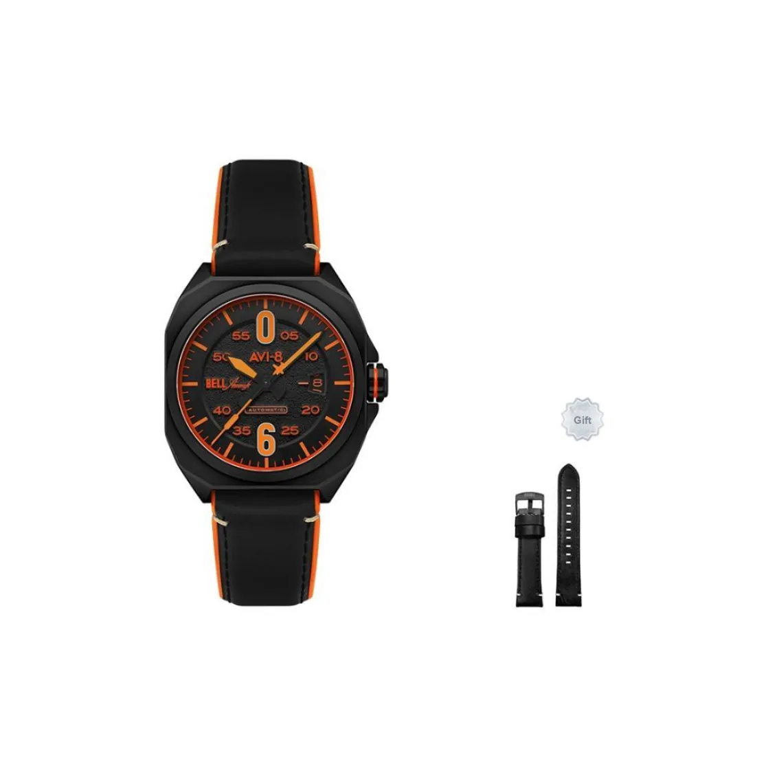 AVI 8 Мужские часы Автоматический механический механизм Резиновый ремешок 41 мм Черный циферблат