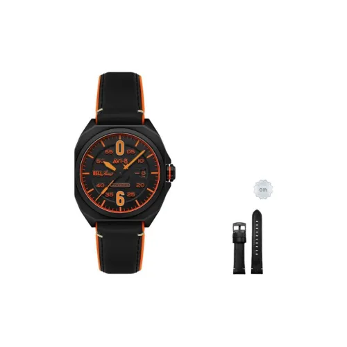 AVI 8 Мужские часы Автоматический механический механизм Резиновый ремешок 41 мм Черный циферблат