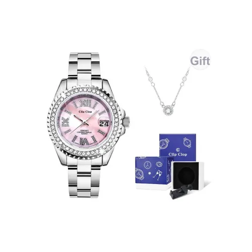 Clip Clop Женские часы Кварцевый механизм Сплав Ремешок Часы для женщин Розовый циферблат часов