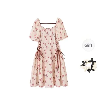 TORIGHT Short Sleeved Dress Women's Red+Bowknot Hair Tie Comes With