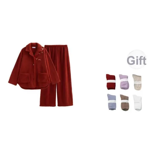 Same Language Пижамный комплект женский красный китайский вышивка птица