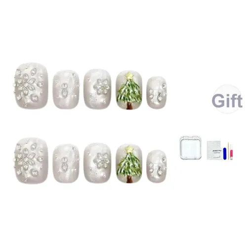 JINGCHANXUE [Crushed Ромб Снег Scene] Яркий Снежинка Handcrafted False Nail Короткий Круглый Стиль Instagram Однотонный