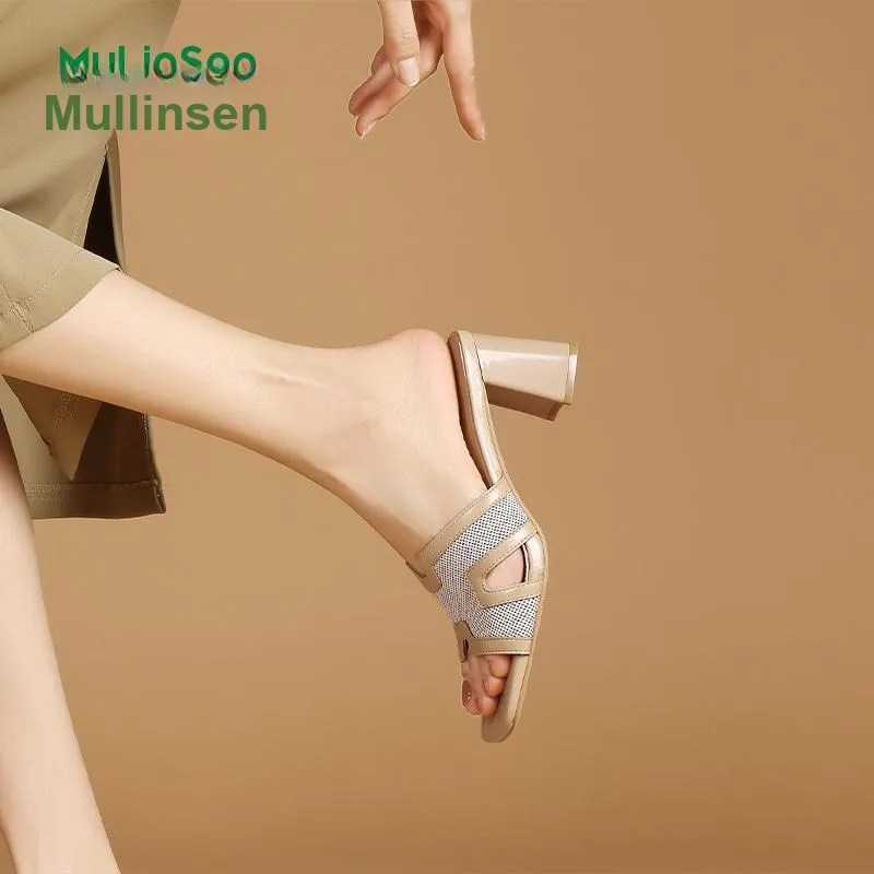 Mulinsen Stitching Cut Out Abrasion Resistant Quick Dry Slide Slippers Women's-5