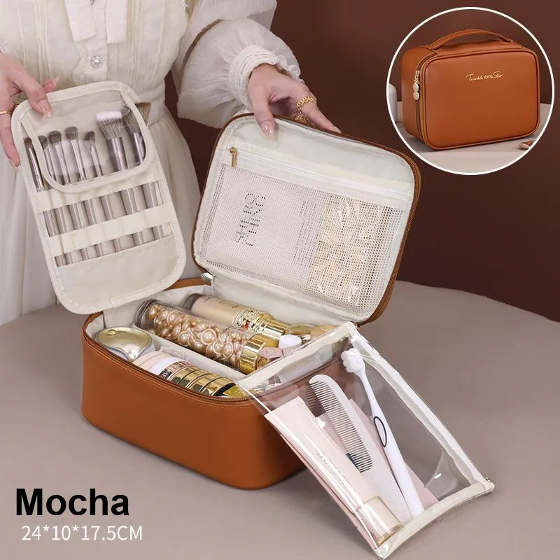 MUYAXUAN Wet/Dry Separation Large Capacity Premium Touch Proof PU Cosmetics Storage Bag-5