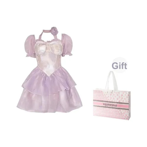 XUANSHU Короткий рукав Платье Женское Фиолетовое