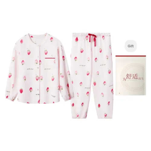 Red Beans At Home Pajama Gift Box Women's Strawberry Pink