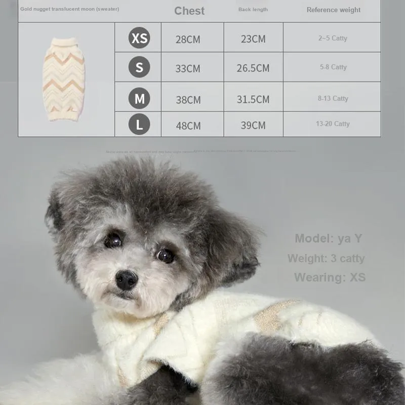 UFBemo Pet Costume, Pet Apparel Faux Sable Gold Threaded Sawtooth Lapel Sweater Gold Nugget Moonlight Translucent-4