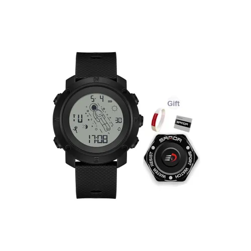 Sanda Electronic Механизм TPU Ремешок Часы Мужские Черный Циферблат